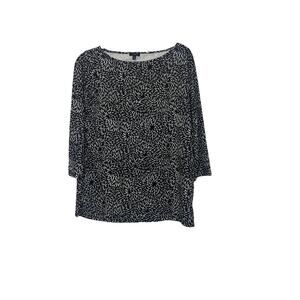 TALBOTS Women's MP Black White Print Top 3/4 Sleeve Round Neck Side Slits Career
